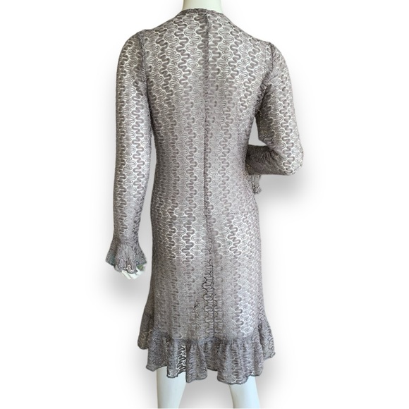ZOE OPEN LACE LONG GREY METALLIC CARDIGAN. WOMEN’S SIZE MEDIUM - Picture 3 of 10